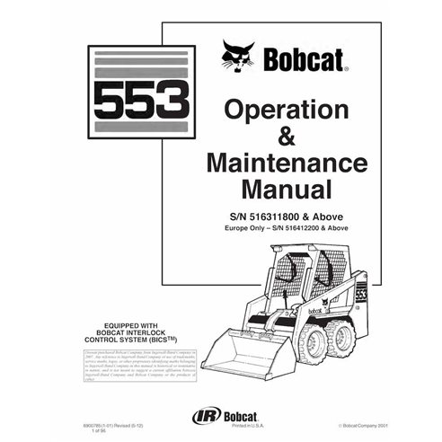 Bobcat 553 skid loader pdf operation and maintenance manual  - BobCat manuals - BOBCAT-6900785-OM-EN
