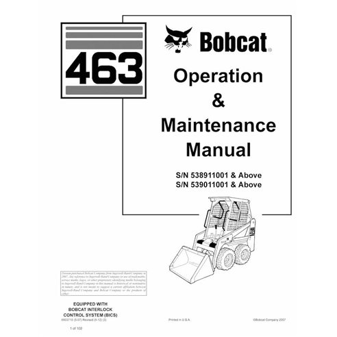 Bobcat 463 skid loader pdf manual de operación y mantenimiento - Gato montés manuales - BOBCAT-6903710-OM-EN