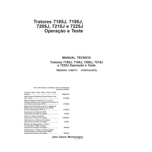 John Deere 7185J, 7195J, 7205J, 7210J, 7225J tractor pdf diagnosis and tests manual PT - John Deere manuals - JD-TM802054-201...