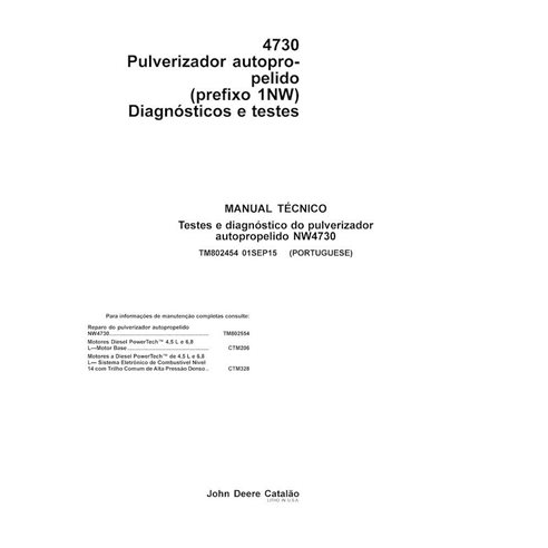 Pulverizador autopropelido John Deere 4730 pdf manual de diagnóstico e testes PT - John Deere manuais - JD-TM802454-2015-PT
