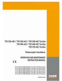 CASE-87681534 Case TX130-40, TX130-43, TX130-45, TX170-45 Turbo telescopic handler pdf operation and maintenance manual