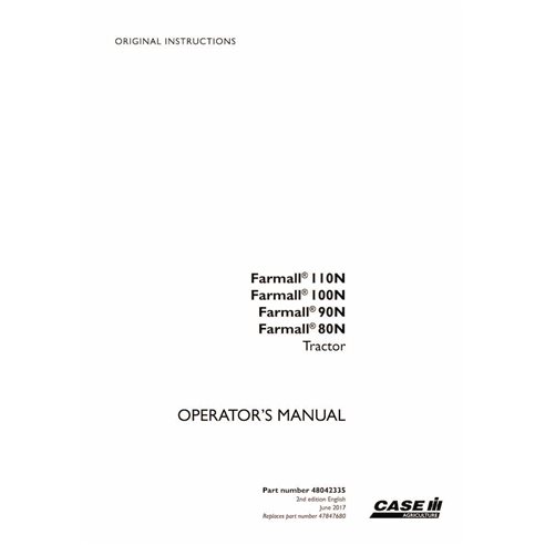 Case IH Farmall 110N, 100N, 90N, 80N tractor pdf manual del operador - Case IH manuales - CASE-48042335-EN