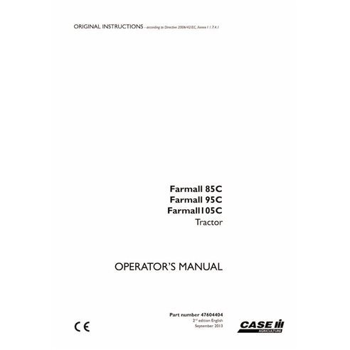 Case IH Farmall 85C, 95C, 105C trator pdf manual do operador - Case IH manuais - CASE-47604404-EN