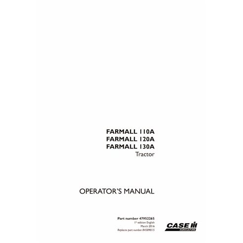 Case IH Farmall 110A, 120A, 130A trator pdf manual do operador - Case IH manuais - CASE-47952265-EN