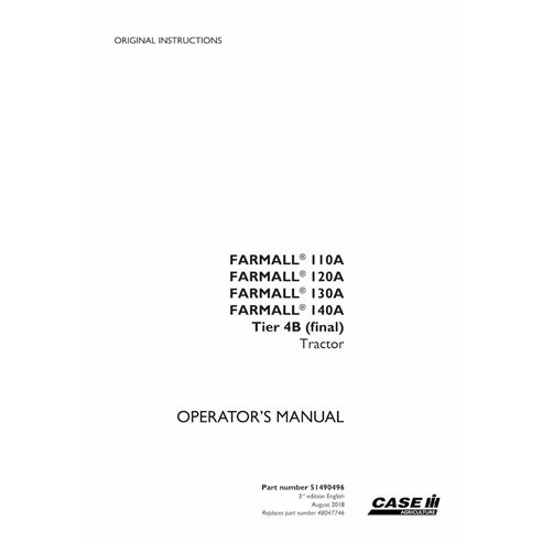 Case IH Farmall 110A, 120A, 130A, 140A Tier 4B trator pdf manual do operador - Case IH manuais - CASE-51490496-EN