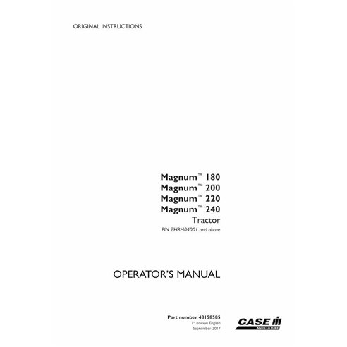 Case IH Magnum 180, 200, 220, 240 manuel d'utilisation du tracteur pdf - Case IH manuels - CASE-48158585-EN