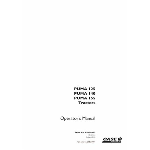 Case IH Puma 125, 140, 155 tracteur manuel d'utilisation pdf - Case IH manuels - CASE-84239823-EN