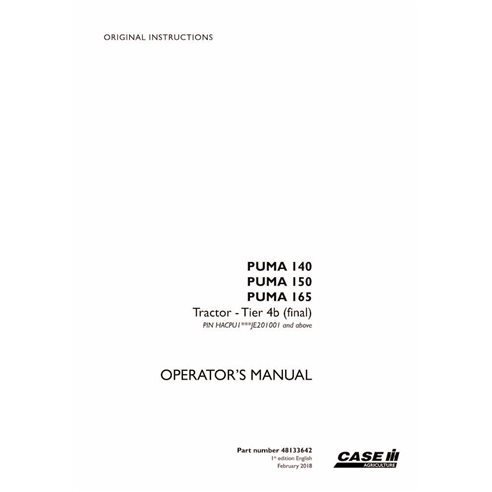 Case IH Puma 140, 155, 165 Tier 4B tracteur pdf manuel d'utilisation - Case IH manuels - CASE-48133642-EN
