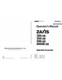 Manual del operador del pdf de la excavadora Hitachi ZX 30U-5N, 35U-5N, 50U-5N, 60USB-5N - Hitachi manuales - HITACHI-ENMADGN...