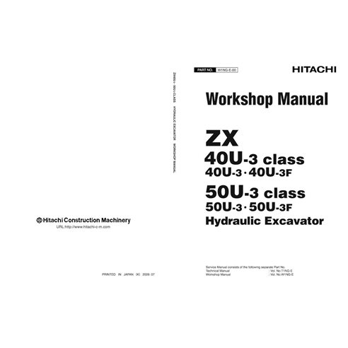 Hitachi ZX 40U-3, 40U-3F, 50U-3, 50U-3F escavadeira pdf manual de serviço da oficina - Hitachi manuais - HITACHI-W1NGE00-EN