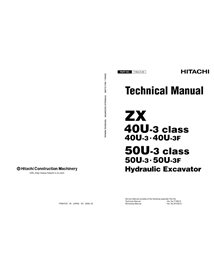 Manual técnico da escavadeira Hitachi ZX 40U-3, 40U-3F, 50U-3, 50U-3F pdf - Hitachi manuais - HITACHI-T1NGE00-EN