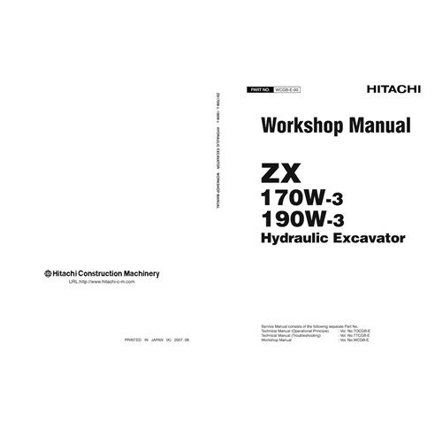 Hitachi ZX 170W-3, 190W-3 manuel d'entretien de l'atelier de l'excavatrice pdf - Hitachi manuels - HITACHI-WCGBE00