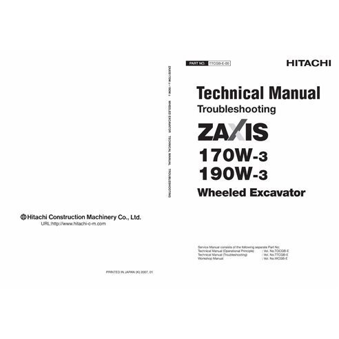 Hitachi ZX 170W-3, 190W-3 escavadeira pdf manual técnico de solução de problemas - Hitachi manuais - HITACHI-TTCGBE00-EN