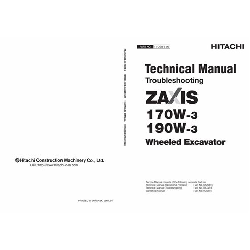Hitachi ZX 170W-3, 190W-3 pelle manuel technique de dépannage pdf - Hitachi manuels - HITACHI-TTCGBE00-EN