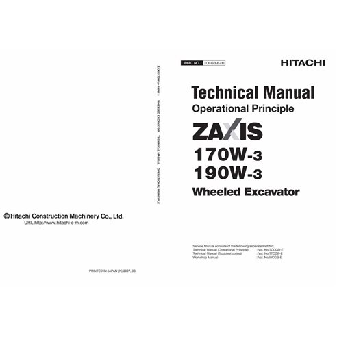 Hitachi ZX 170W-3, 190W-3 escavadeira pdf princípio operacional manual técnico - Hitachi manuais - HITACHI-TOCGBE00-EN