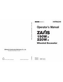 Hitachi ZX 180W-3, 220W-3 excavator pdf operator's manual  - Hitachi manuals - HITACHI-EMCGBNA11-EN