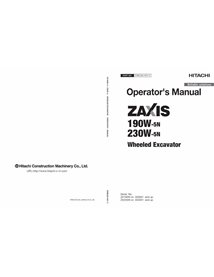 Manual do operador da escavadeira Hitachi ZX 190W-5N, 230W-5N pdf - Hitachi manuais - JD-ENMLBANA13-EN