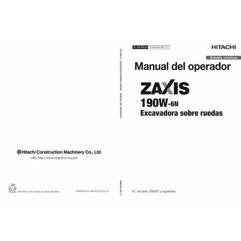 Hitachi ZX 190W-6N excavator pdf operator's manual ES - Hitachi manuals - HITACHI-ESMLBHNA12-ES