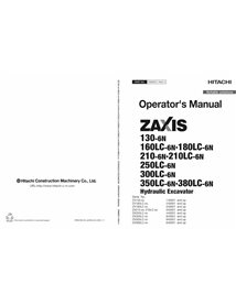 Manuel de l'opérateur Hitachi 130, 160LC, 180LC, 210, 210LC, 250LC, 300LC, 350LC, 380LC 6N pdf - Hitachi manuels - HITACHI-EN...