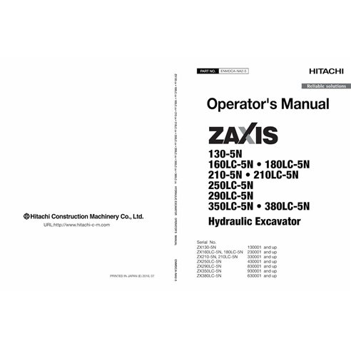 Hitachi 130, 160LC, 180LC, 210, 210LC, 250LC, 300LC, 350LC, 380LC 5N excavadora pdf manual del operador - Hitachi manuales - ...