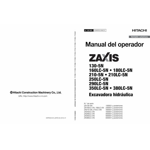 Hitachi 130, 160LC, 180LC, 210, 210LC, 250LC, 300LC, 350LC, 380LC 5N excavator pdf operator's manual ES - Hitachi manuals - H...