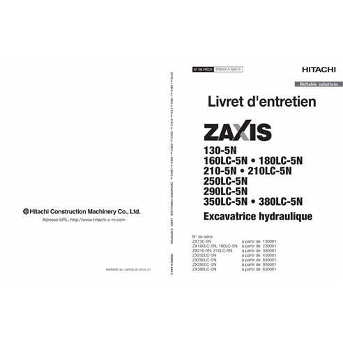 Hitachi 130, 160LC, 180LC, 210, 210LC, 250LC, 300LC, 350LC, 380LC 5N excavadora pdf manual del operador FR - Hitachi manuales...