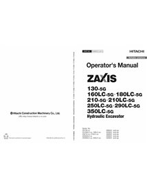 Hitachi 130, 160LC, 180LC, 210, 210LC, 250LC, 300LC, 350LC, 380LC 5G manuel de l'opérateur pdf - Hitachi manuels - HITACHI-EN...