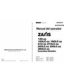 Hitachi 130, 160LC, 180LC, 210, 210LC, 250LC, 300LC, 350LC, 380LC 5G excavadora pdf manual del operador ES - Hitachi manuales...