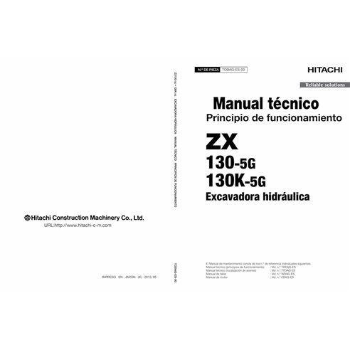 Pelle Hitachi 130-5G, 130K-5G pdf principe de fonctionnement manuel technique ES - Hitachi manuels - HITACHI-TODAGES00-ES