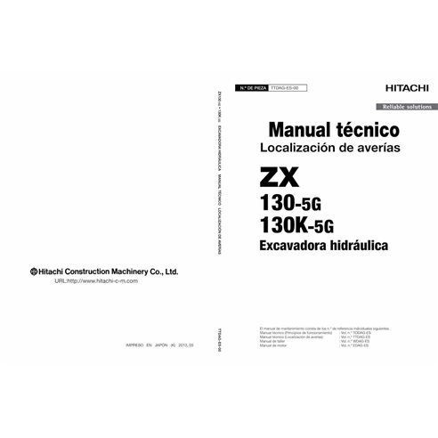 Hitachi 130-5G, 130K-5G excavadora pdf solución de problemas manual técnico ES - Hitachi manuales - HITACHI-TTDAGES00-ES