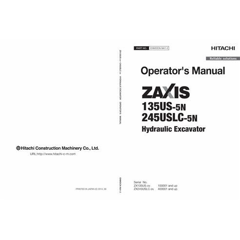 Manual do operador da escavadeira Hitachi 135US-5N, 245USLC-5N pdf - Hitachi manuais - JD-ENMDCNNA12-EN