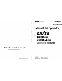 Hitachi 135US-5N, 245USLC-5N excavator pdf operator's manual ES - Hitachi manuals - JD-ESMDCNNA12-ES