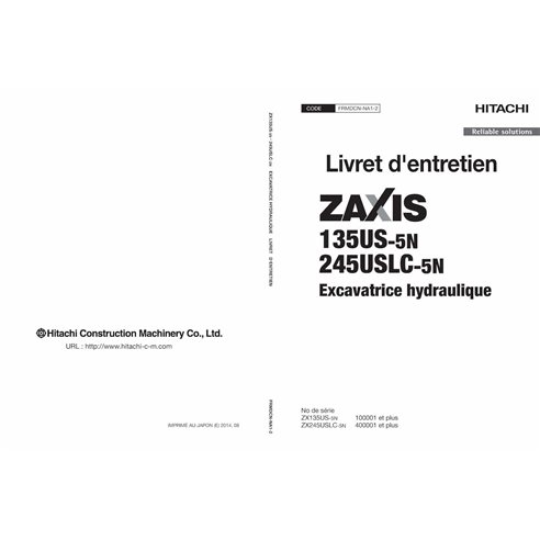 Hitachi 135US-5N, 245USLC-5N escavadeira pdf manual do operador FR - Hitachi manuais - JD-FRMDCNNA12-FR