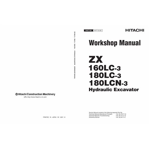 Hitachi 160LC-3, 180LC-3, 180LCN-3 excavator pdf workshop service manual FR - Hitachi manuals - HITACHI-WT1TE00-EN