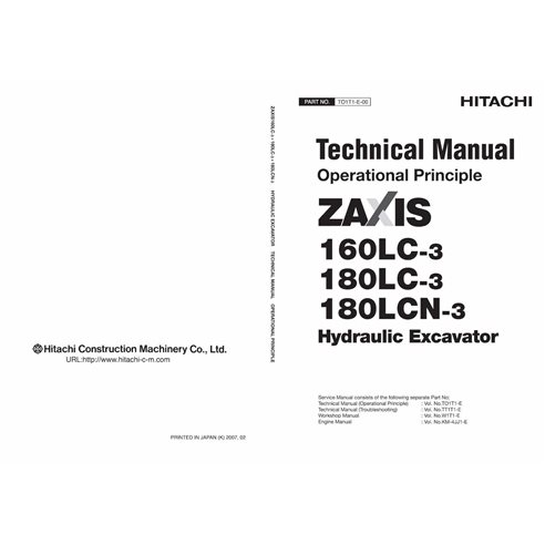 Hitachi 160LC-3, 180LC-3, 180LCN-3 pelle pdf principe de fonctionnement manuel technique FR - Hitachi manuels - HITACHI-TO1TE...