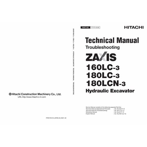 HITACHI-TT1TE00 Hitachi 160LC-3, 180LC-3, 180LCN-3 excavadora pdf solución de problemas manual técnico FR