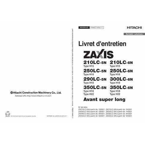 Hitachi 210LC, 250LC, 290LC, 350LC 5N, 6N escavadeira pdf manual do operador FR - Hitachi manuais - HITACHI-FRMDC1NASL11-FR