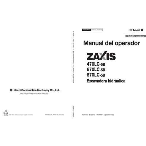 Hitachi 470LC-5B, 670LC-5B, 870LC-5B escavadeira pdf manual do operador ES - Hitachi manuais - HITACHI-ESMJAANA12-ES