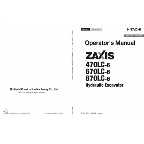 Hitachi 470LC-6, 670LC-6, 870LC-6 escavadeira pdf manual do operador - Hitachi manuais - HITACHI-ENMJAGNA13-EN