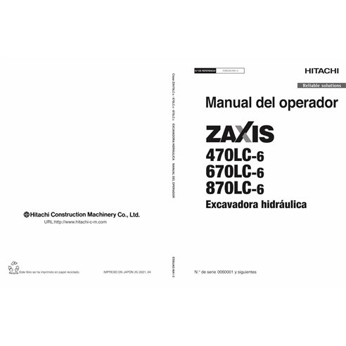 Hitachi 470LC-6, 670LC-6, 870LC-6 escavadeira pdf manual do operador ES - Hitachi manuais - HITACHI-ESMJAGNA13-ES