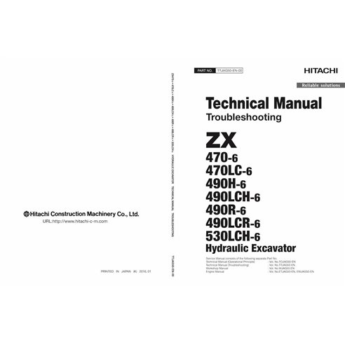 Hitachi 470-6, 470LC-6, 490H-6 490LCH-6, 490R-6, 490LCR-6, 530LCH-6 escavadeira pdf manual técnico de solução de problemas - ...