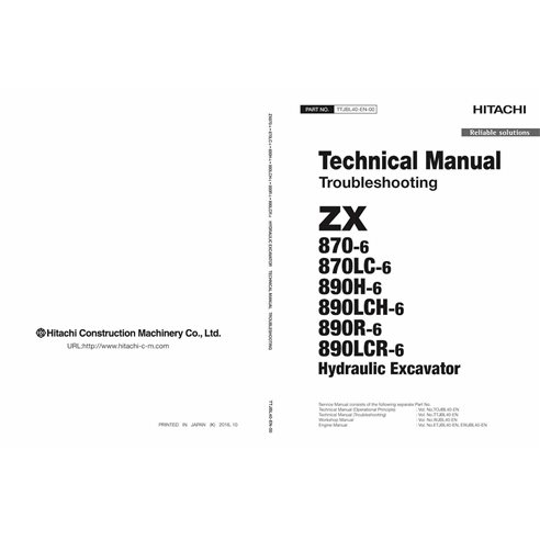 Hitachi 870-6, 890H-6, 890R-6 excavadora pdf manual técnico de resolución de problemas - Hitachi manuales - HITACHI-TTJBL40EN...