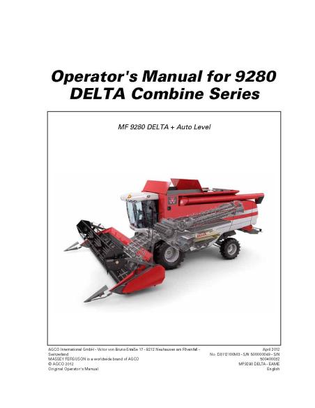 Manual del operador de la cosechadora Massey Ferguson MF 9280 DELTA - Massey Ferguson manuales - MF-D3112100M3