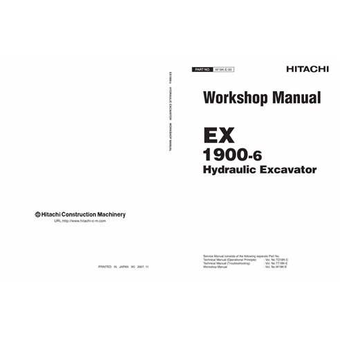 Hitachi EX1900-6 manuel d'entretien de l'atelier de l'excavatrice pdf. - Hitachi manuels - JD-W18KE00-EN