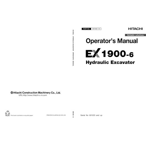Hitachi EX1900-6 excavator pdf operator's manual  - Hitachi manuals - JD-EM18K18-EN