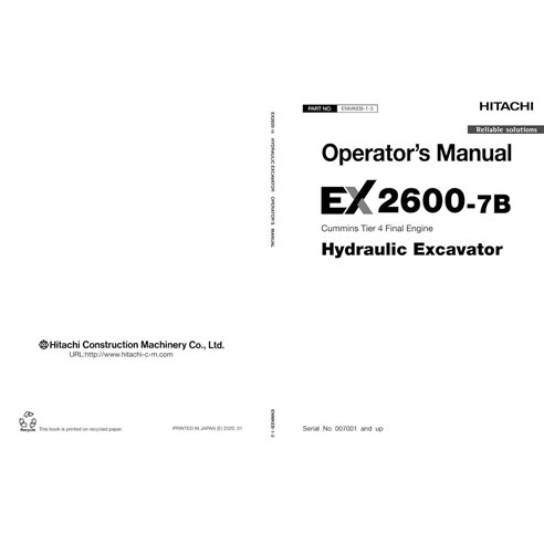 Hitachi EX2600-7B excavator pdf operator's manual  - Hitachi manuals - HITACHI-ENMKEB13-EN