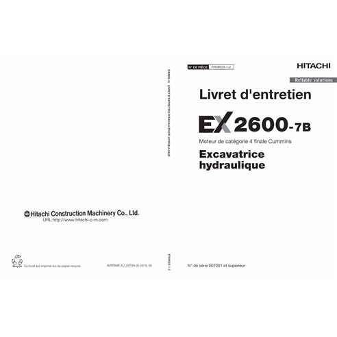 Hitachi EX2600-7B excavator pdf operator's manual FR - Hitachi manuals - HITACHI-FRMKEB12-FR