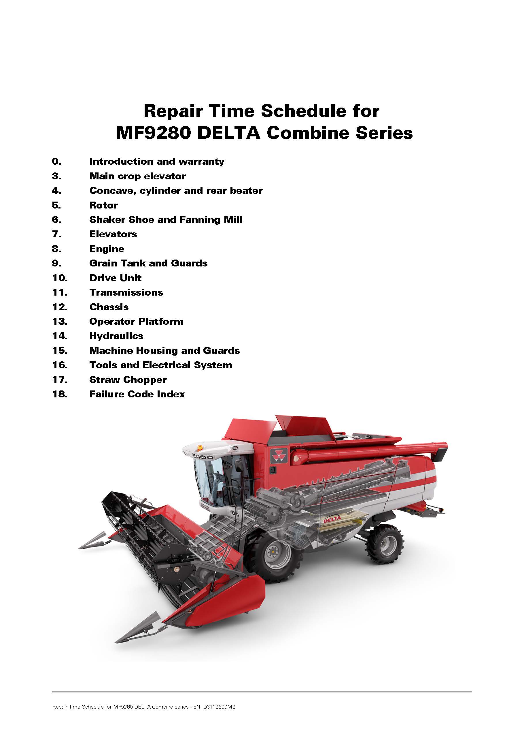 Massey Ferguson MF DELTA 9280 combine harvester repair time schedule