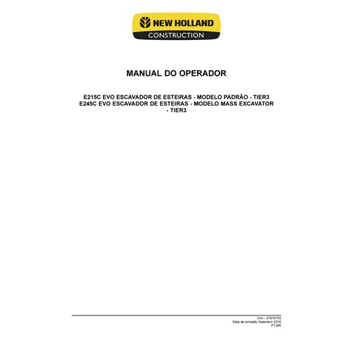 New Holland E215C EVO, E245C EVO excavator pdf operator's manual PT
