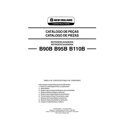 New Holland B90B, B95B, B110 backhoe loader pdf parts catalog